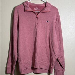 Vineyard Vines Pink Red Performance Quarter Zip Logo Sweatshirt Mens Large